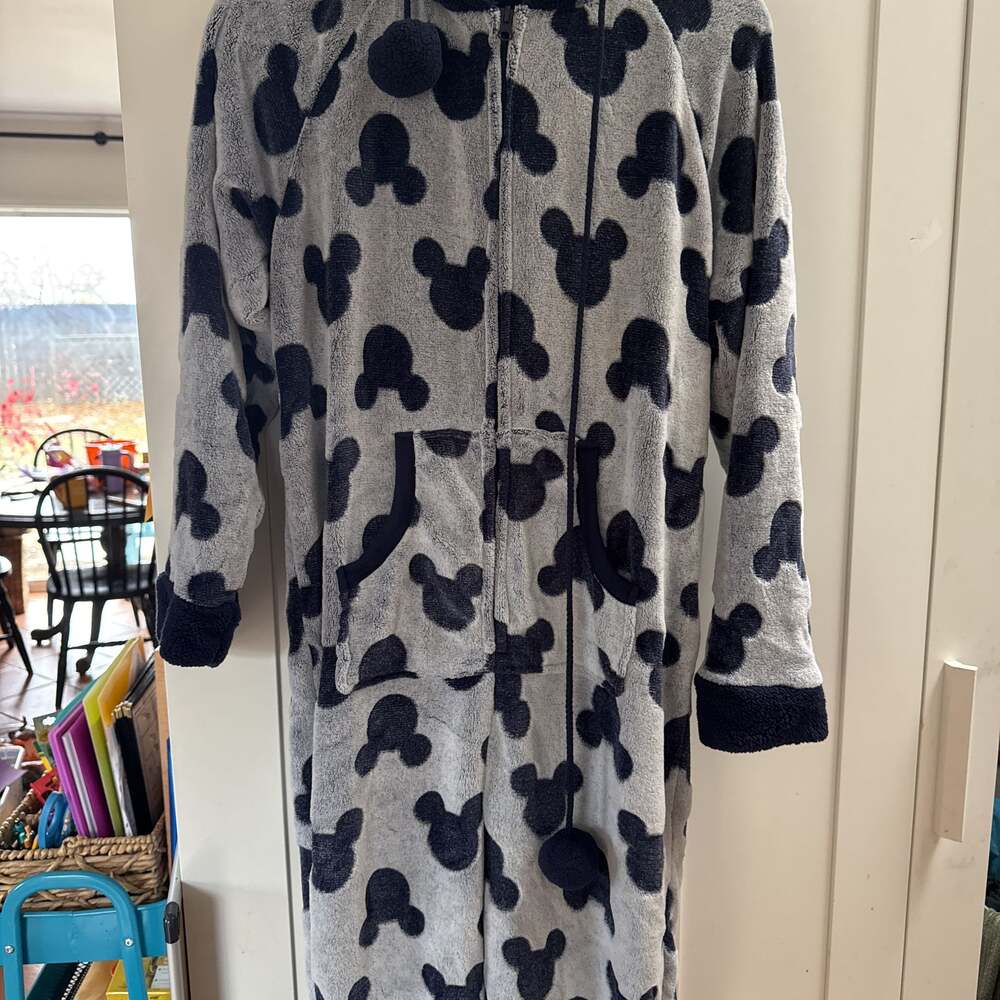Disney Mickey Mouse Gray Hoodie PJ Pajamas Sleeper Large Faux Fur